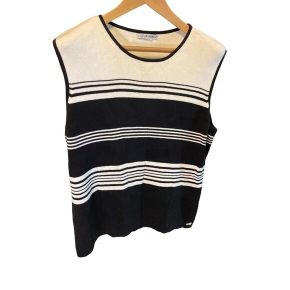 Jillian Jones Black White Sleeveless Knit Round Neck Sweater - Picture 3 of 10